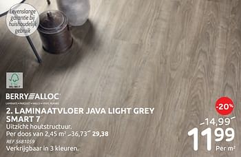 Promoties Laminaatvloer java light grey smart 7 - Berry Alloc - Geldig van 19/02/2020 tot 16/03/2020 bij BricoPlanit