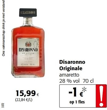 Promoties Disaronno originale amaretto - Disaronno - Geldig van 12/02/2020 tot 25/02/2020 bij Colruyt