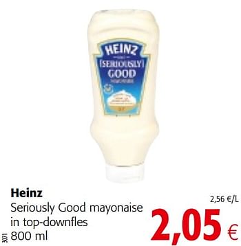 Promotions Heinz seriously good mayonaise in top-downfles - Heinz - Valide de 12/02/2020 à 25/02/2020 chez Colruyt