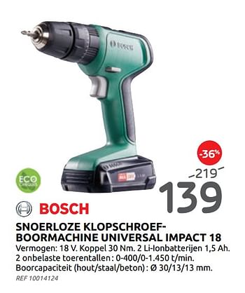 Promotions Bosch snoerloze klopschroefboormachine universal impact 18 - Bosch - Valide de 19/02/2020 à 16/03/2020 chez BricoPlanit