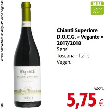 Promotions Chianti superiore d.o.c.g. vegante 2017-2018 sensi toscana - italie vegan - Vins rouges - Valide de 12/02/2020 à 25/02/2020 chez Colruyt