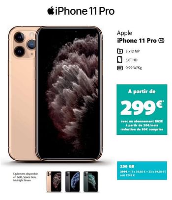 Promotions Apple iphone 11 pro 256 gb - Apple - Valide de 11/02/2020 à 10/03/2020 chez Base