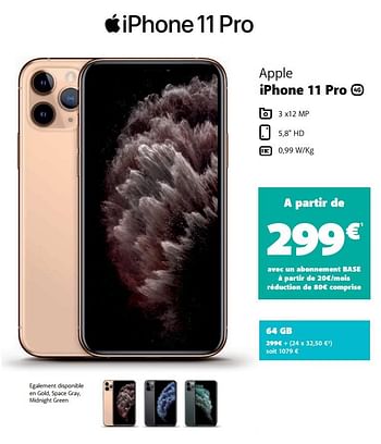 Promotions Apple iphone 11 pro - Apple - Valide de 11/02/2020 à 10/03/2020 chez Base
