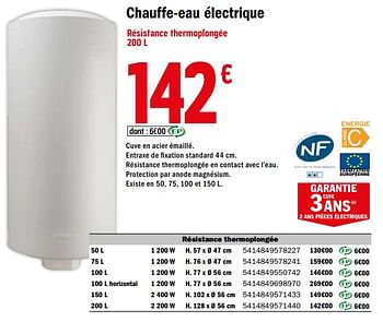 Chauffe-eau électrique 150 L 2 400 W - Brico Dépôt