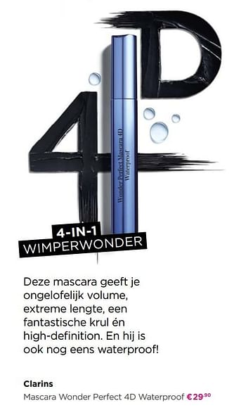 Promoties Mascara wonder perfect 4d waterproof - Clarins - Geldig van 17/02/2020 tot 08/03/2020 bij ICI PARIS XL
