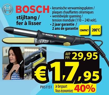 Promotions Bosch stijltang - fer à lisser phs1151 - Bosch - Valide de 26/02/2020 à 04/03/2020 chez ElectroStock