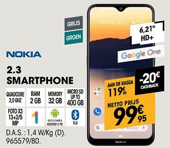 Promoties Nokia 2.3 smartphone - Nokia - Geldig van 26/02/2020 tot 15/03/2020 bij Electro Depot