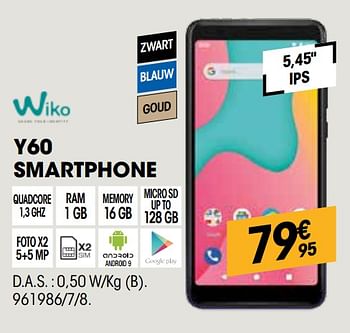 Promoties Wiko y60 smartphone - Wiko - Geldig van 26/02/2020 tot 15/03/2020 bij Electro Depot