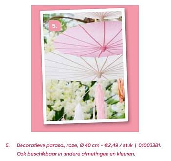 Promoties Decoratieve parasol, roze - Huismerk - Ava - Geldig van 03/02/2020 tot 31/05/2020 bij Ava