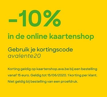 Promoties -10% in de online kaartenshop - Huismerk - Ava - Geldig van 03/02/2020 tot 31/05/2020 bij Ava
