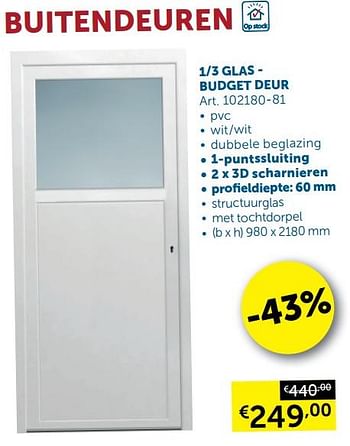 Promotions 1-3 glas - budget deur - Produit maison - Zelfbouwmarkt - Valide de 03/03/2020 à 30/03/2020 chez Zelfbouwmarkt