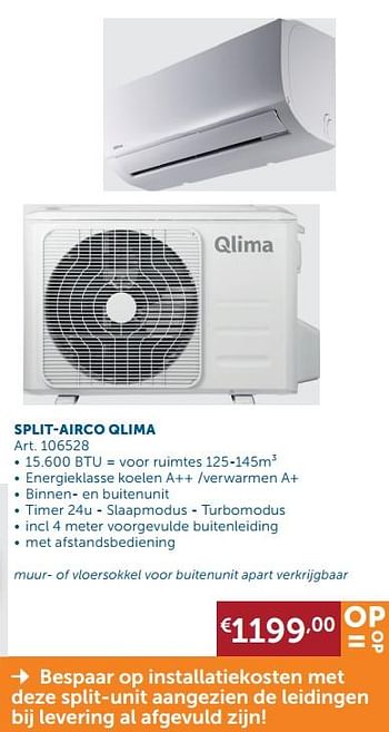 Promotions Split-airco qlima - Qlima  - Valide de 03/03/2020 à 30/03/2020 chez Zelfbouwmarkt