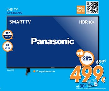 Promoties Panasonic uhd tv tx-58gx700 - Panasonic - Geldig van 26/02/2020 tot 26/03/2020 bij Krefel