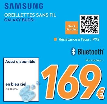 Promotions Samsung oreillettes sans fil galaxy buds+en bleu ciel - Samsung - Valide de 26/02/2020 à 26/03/2020 chez Krefel