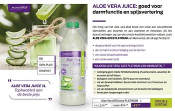 Promoties Aloe vera bio juice platinum - Mannavital - Geldig van 02/03/2020 tot 31/03/2020 bij Mannavita