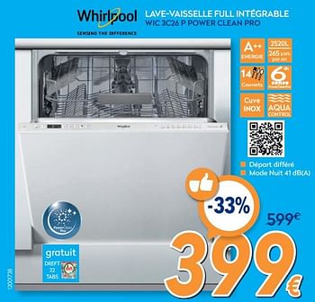 Promotions Whirlpool lave-vaisselle full intégrable wic 3c26 p power clean pro - Whirlpool - Valide de 26/02/2020 à 26/03/2020 chez Krefel