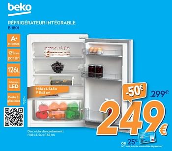 Promotions Beko réfrigérateur intégrable b 1801 - Beko - Valide de 26/02/2020 à 26/03/2020 chez Krefel