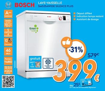 Promotions Bosch lave-vaisselle sms25aw03e silence plus - Bosch - Valide de 26/02/2020 à 26/03/2020 chez Krefel