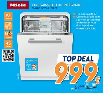 Promotions Miele lave-vaisselle full intégrable g 4980 scvi jubilee - Miele - Valide de 26/02/2020 à 26/03/2020 chez Krefel