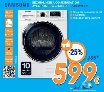 Promotions Samsung sèche-linge à condensation avec pompe à chaleur dv81m6210cw - Samsung - Valide de 26/02/2020 à 26/03/2020 chez Krefel