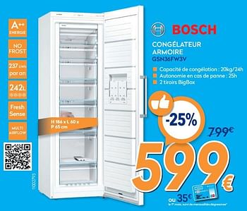 Promotions Bosch congélateur armoire gsn36fw3v - Bosch - Valide de 26/02/2020 à 26/03/2020 chez Krefel