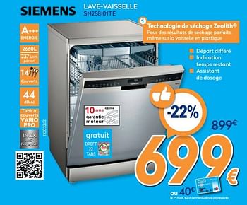 Promotions Siemens lave-vaisselle sn258i01te - Siemens - Valide de 26/02/2020 à 26/03/2020 chez Krefel