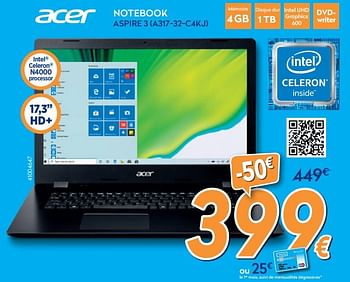 Promotions Acer notebook aspire 3 a317-32-c4kj - Acer - Valide de 26/02/2020 à 26/03/2020 chez Krefel
