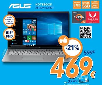Promotions Asus notebook x512da-ej532t - Asus - Valide de 26/02/2020 à 26/03/2020 chez Krefel