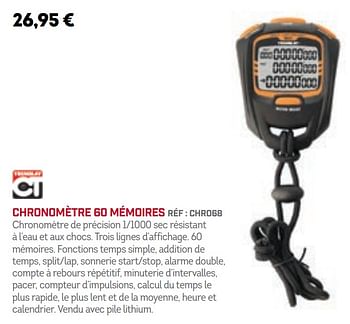 Promotions Chronomètre 60 mémoires - Tremblay - Valide de 01/12/2019 à 30/04/2020 chez Sport 2000