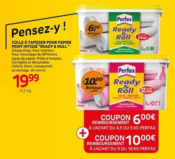 Promotions Colle à tapisser pour papier peint intissé ready + roll  - Perfax - Valide de 04/03/2020 à 16/03/2020 chez Brico