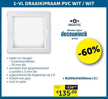 Promoties 1-vl draaikipraam pvc wit - wit - Deceuninck - Geldig van 10/03/2020 tot 06/04/2020 bij Zelfbouwmarkt