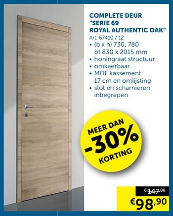 Promotions Complete deur serie 69 royal authentic oak - Thys - Valide de 10/03/2020 à 06/04/2020 chez Zelfbouwmarkt