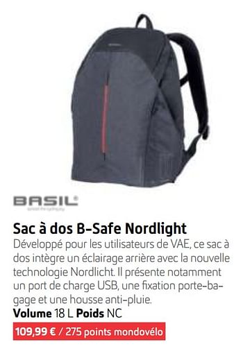 Promotions Sac à dos b-safe nordlight - Basil - Valide de 01/01/2020 à 30/06/2020 chez Sport 2000