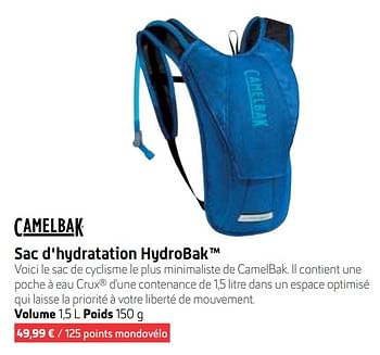 Promotions Sac d`hydratation hydrobak - Camelbak - Valide de 01/01/2020 à 30/06/2020 chez Sport 2000