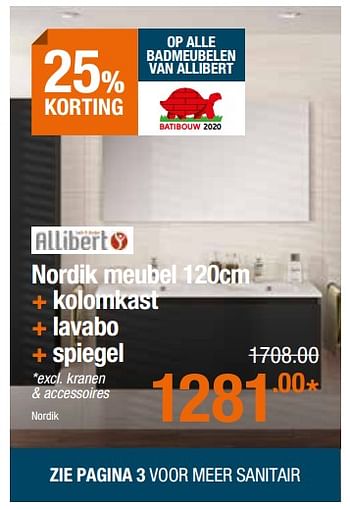 Promoties Nordik meubel + kolomkast + lavabo + spiegel - Allibert - Geldig van 27/02/2020 tot 11/03/2020 bij Cevo Market