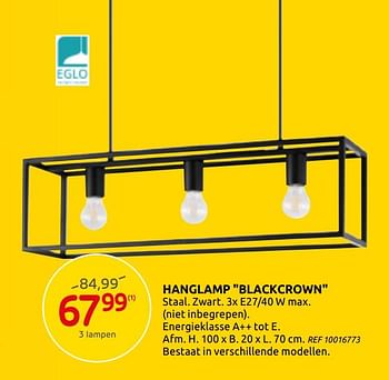 Promotions Hanglamp blackcrown - Eglo - Valide de 04/03/2020 à 16/03/2020 chez BricoPlanit