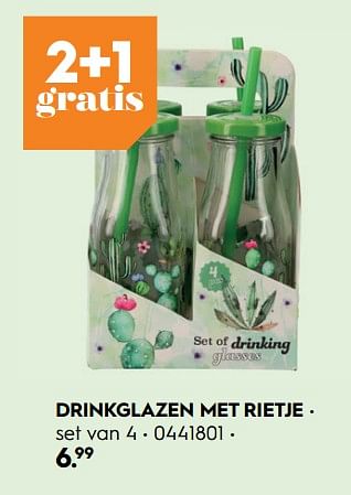Promoties Drinkglazen met rietje - Huismerk - Blokker - Geldig van 01/03/2020 tot 15/03/2020 bij Blokker