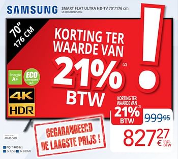 Promotions Samsung smart flat ultra hd-tv 70``-176 cm ue70ru7090sxxn - Samsung - Valide de 01/03/2020 à 31/03/2020 chez Eldi