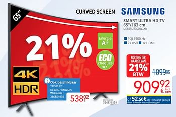 Promoties Samsung smart ultra hd-tv 65``-163 cm ue65ru7300wxxn - Samsung - Geldig van 01/03/2020 tot 31/03/2020 bij Eldi