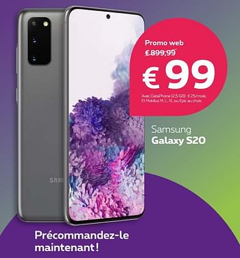 Promotions Samsung galaxy s20 - Samsung - Valide de 02/03/2020 à 12/03/2020 chez Proximus
