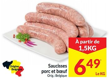 Promoties Saucisses porc et boeuf - Huismerk - Intermarche - Geldig van 01/01/2020 tot 31/12/2020 bij Intermarche