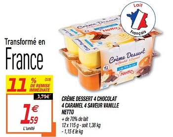 Promotions Crème dessert 4 chocolat 4 caramel 4 saveur vanille netto - Produit Maison - Netto - Valide de 02/03/2020 à 15/07/2020 chez Netto