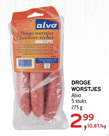 Promoties Droge worstjes alvo - Huismerk - Alvo - Geldig van 11/03/2020 tot 24/03/2020 bij Alvo