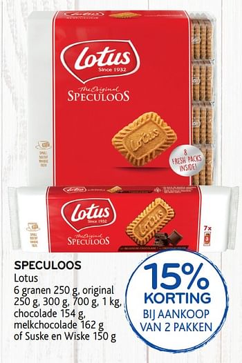 Promoties 15% korting bij aankoop van 2 pakken speculoos lotus - Lotus Bakeries - Geldig van 11/03/2020 tot 24/03/2020 bij Alvo