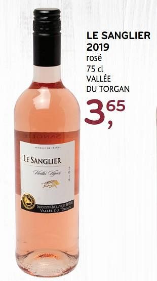 Promoties Le sanglier 2019 rosé 75 cl vallée du torgan - Rosé wijnen - Geldig van 11/03/2020 tot 24/03/2020 bij Alvo