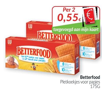 Promoties Betterfood pletkoekjes voor papjes - Lu - Geldig van 01/03/2020 tot 31/03/2020 bij Intermarche