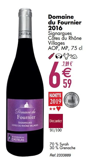 Promoties Domaine du fournier 2016 signargues côtes du rhône villages - Rode wijnen - Geldig van 10/03/2020 tot 06/04/2020 bij Cora