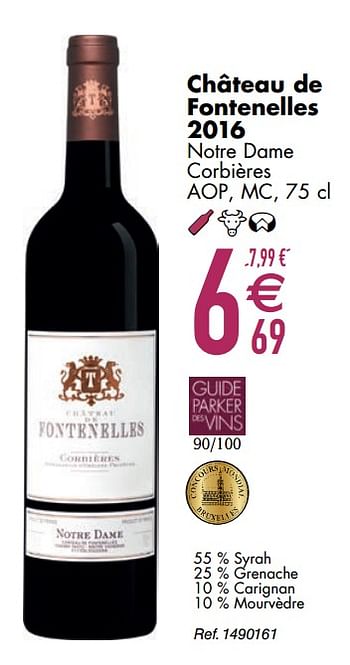 Promoties Château de fontenelles 2016 notre dame corbières - Rode wijnen - Geldig van 10/03/2020 tot 06/04/2020 bij Cora