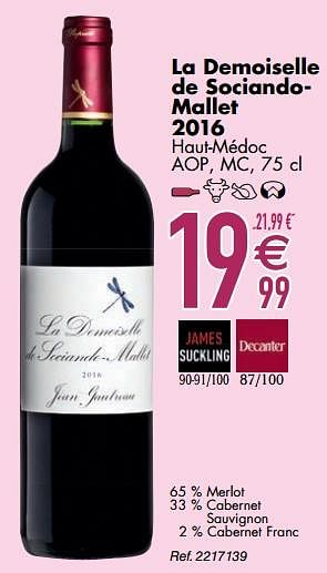 Promoties La demoiselle de sociandomallet 2016 haut-médoc - Rode wijnen - Geldig van 10/03/2020 tot 06/04/2020 bij Cora