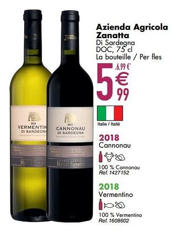 Promoties Azienda agricola zanatta 2018 cannonau - Rode wijnen - Geldig van 10/03/2020 tot 06/04/2020 bij Cora